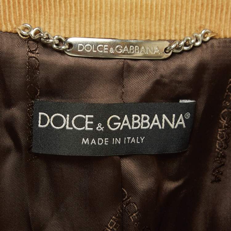 Pre Owned Dolce & Gabbana Vintage Tan Corduroy Button Front Jacket M