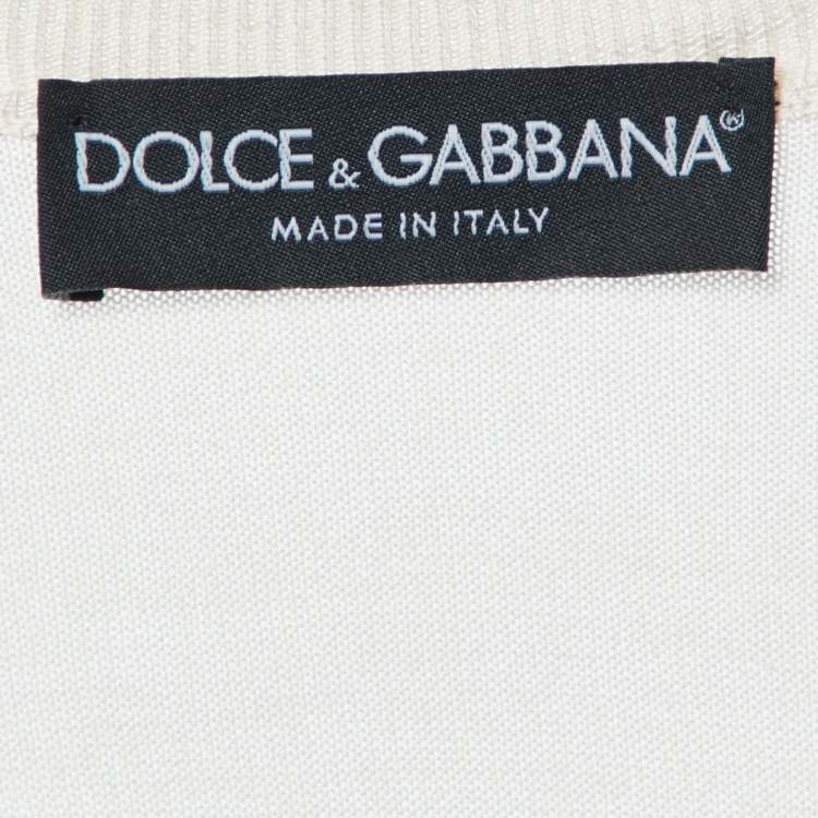 Pre Owned Dolce & Gabbana Cream Silk Knit Crystal Button Front Cardigan L