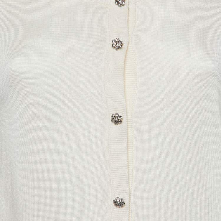 Pre Owned Dolce & Gabbana Cream Silk Knit Crystal Button Front Cardigan L