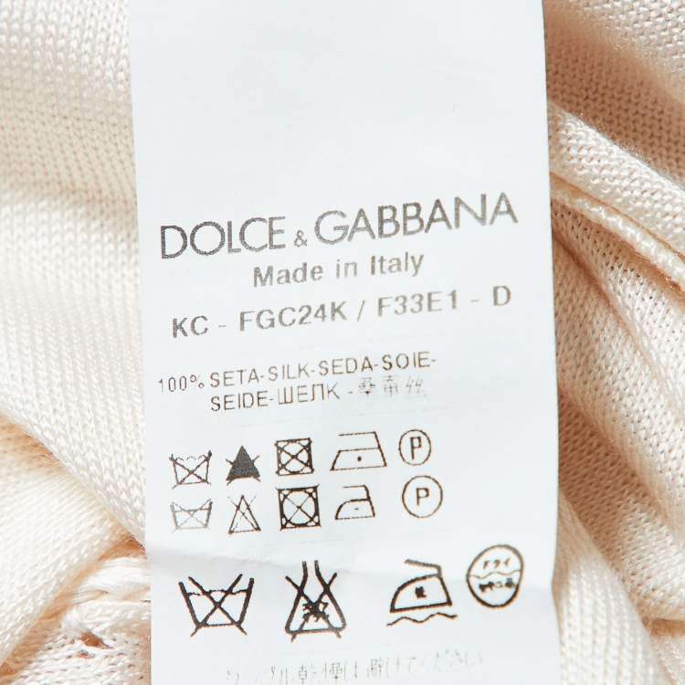 Pre Owned Dolce & Gabbana Cream Silk Knit Crystal Button Front Cardigan L