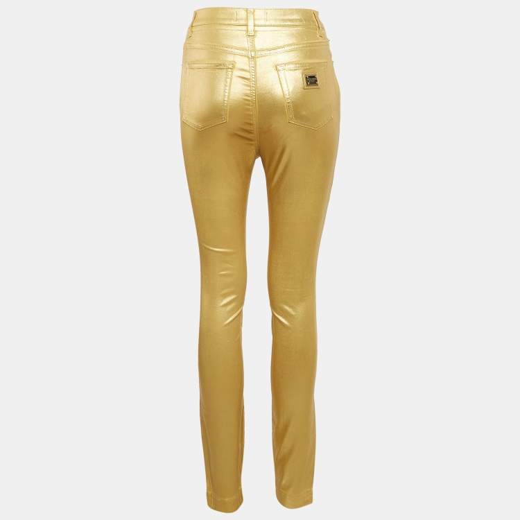 Pre Owned Dolce & Gabbana Metallic Gold Coated Cotton Grace Skinny Pants S