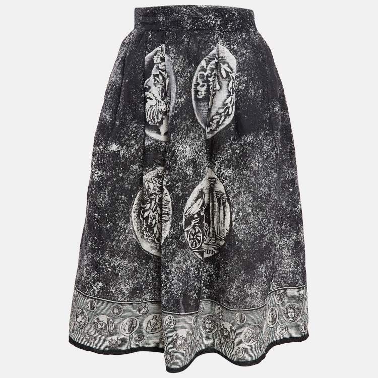 مملوكة مسبقًا Dolce & Gabbana Grey Printed Linen Midi Skirt S