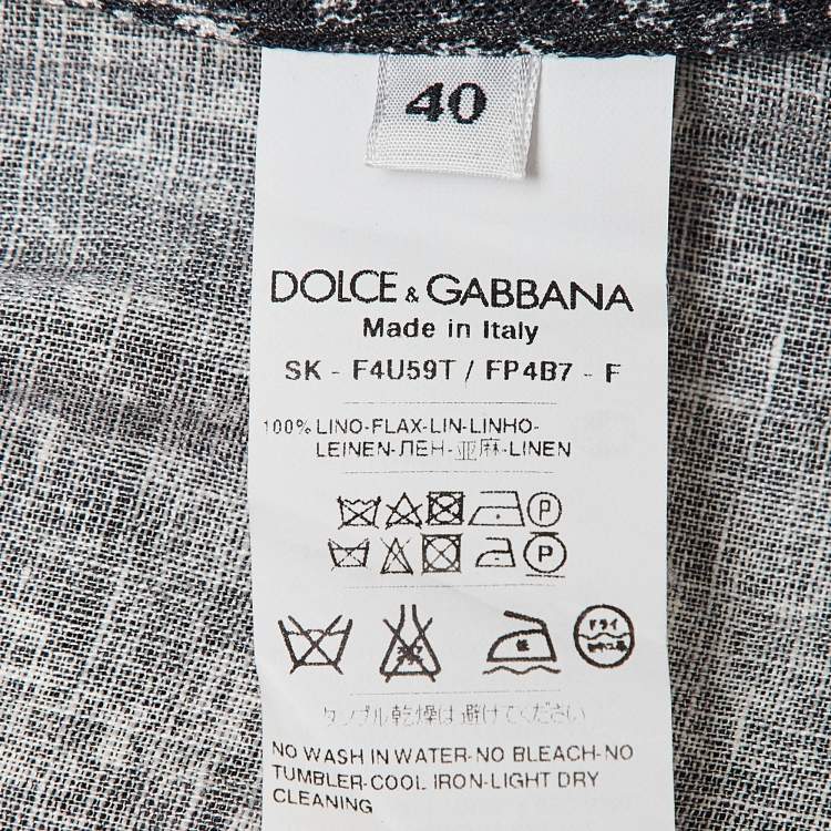 مملوكة مسبقًا Dolce & Gabbana Grey Printed Linen Midi Skirt S