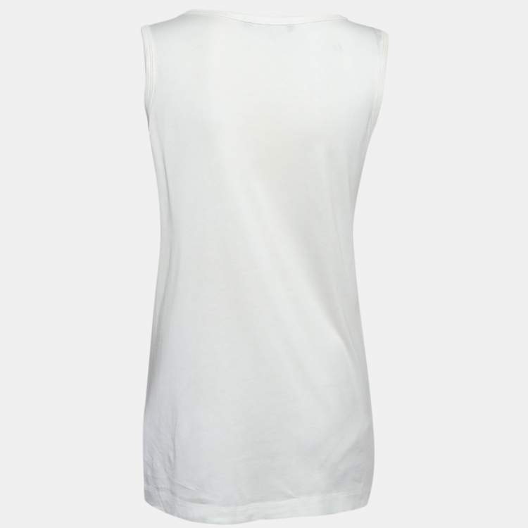مملوكة مسبقًا Dolce & Gabbana White Dog-Floral Print and Embellished Cotton Tank Top S