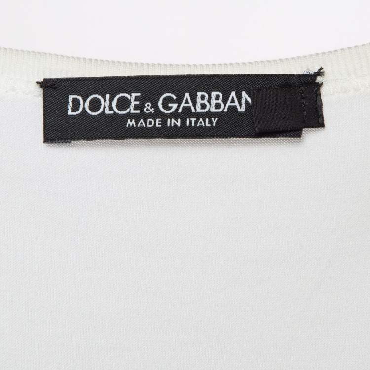 مملوكة مسبقًا Dolce & Gabbana White Dog-Floral Print and Embellished Cotton Tank Top S