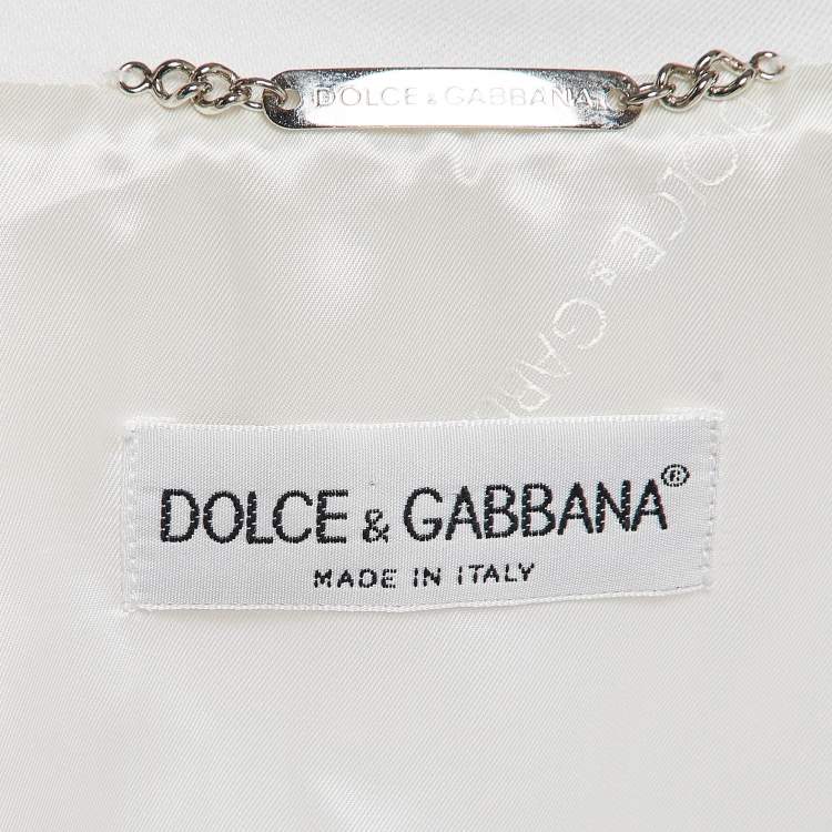 Pre Owned Dolce & Gabbana Vintage White Knit Single Breasted Skirt Suit M