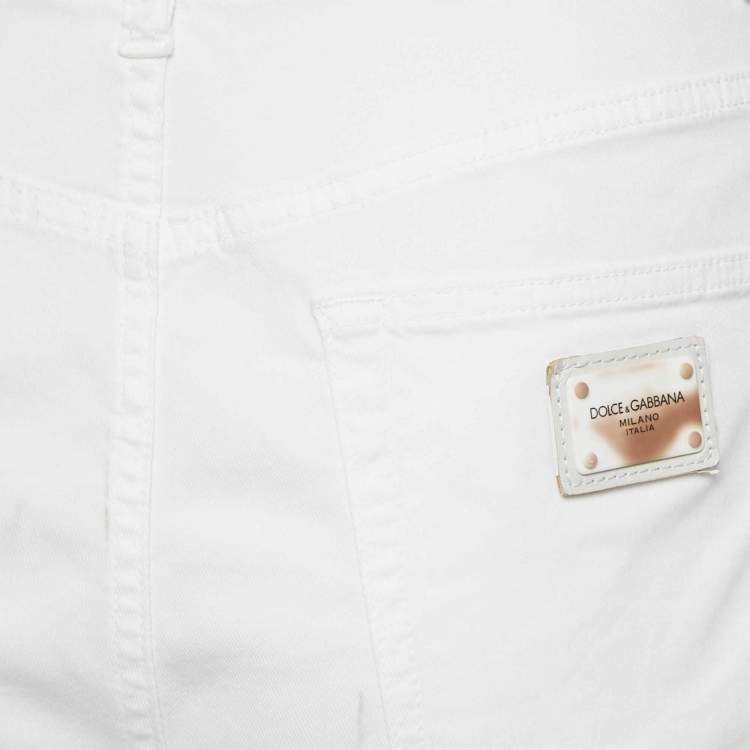 Pre Owned Dolce & Gabbana White Denim Amber Jeans L Waist 34"
