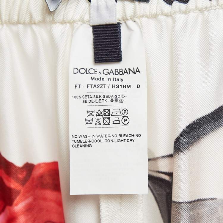 Pre Owned Dolce & Gabbana White Printed Silk Satin Pants S