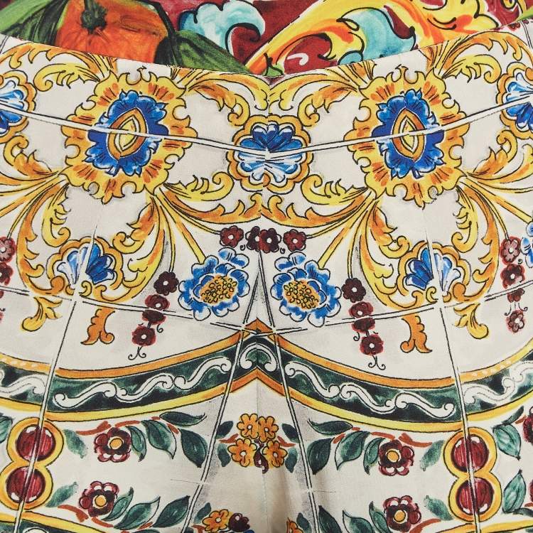 Pre Owned Dolce & Gabbana Multicolor Printed Silk Pants M