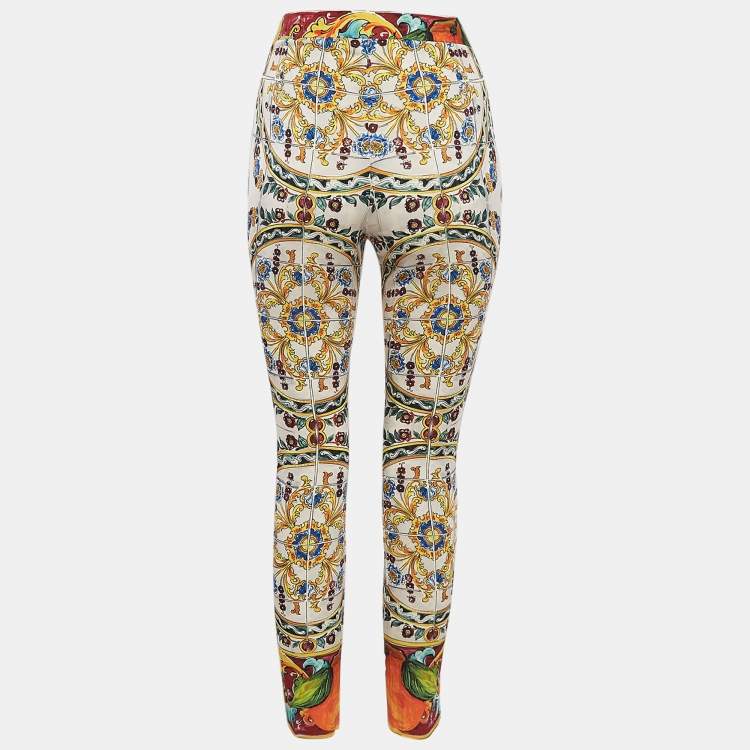 Pre Owned Dolce & Gabbana Multicolor Printed Silk Pants M