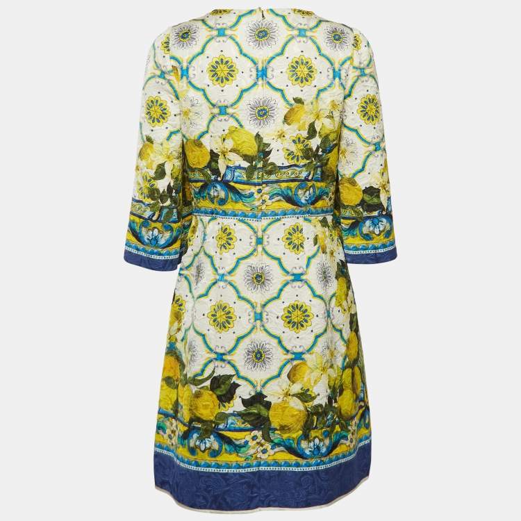 Pre Owned Dolce & Gabbana White Lemon & Majolica Jacquard Short Dress M