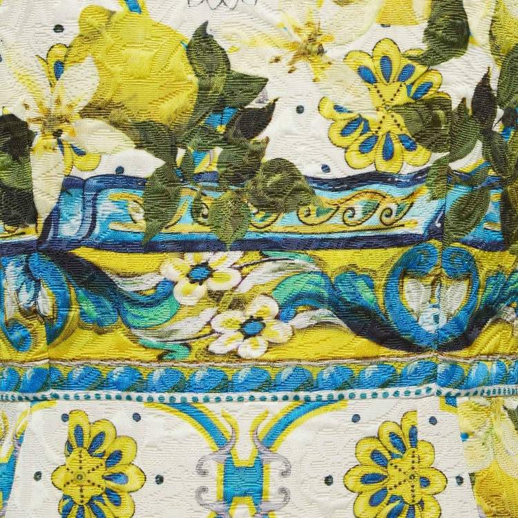 Pre Owned Dolce & Gabbana White Lemon & Majolica Jacquard Short Dress M