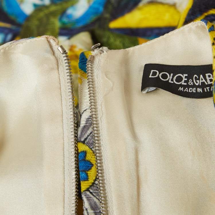 Pre Owned Dolce & Gabbana White Lemon & Majolica Jacquard Short Dress M