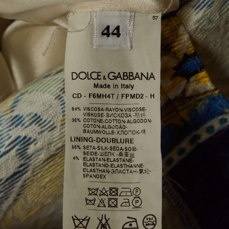 Pre Owned Dolce & Gabbana White Lemon & Majolica Jacquard Short Dress M
