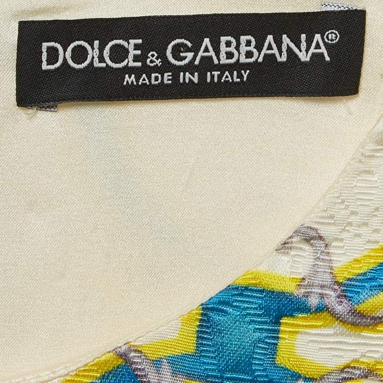 Pre Owned Dolce & Gabbana White Lemon & Majolica Jacquard Short Dress M