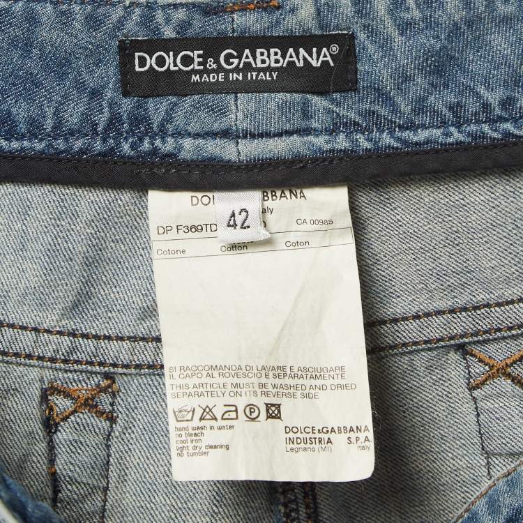 Pre Owned Dolce & Gabbana Blue Bleached Denim Skinny Jeans M Waist 34"