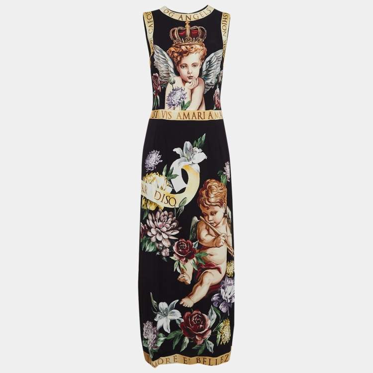 Pre Owned Dolce & Gabbana Black Angels Print Georgette Maxi Dress M
