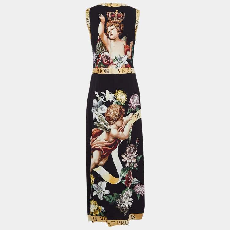 Pre Owned Dolce & Gabbana Black Angels Print Georgette Maxi Dress M