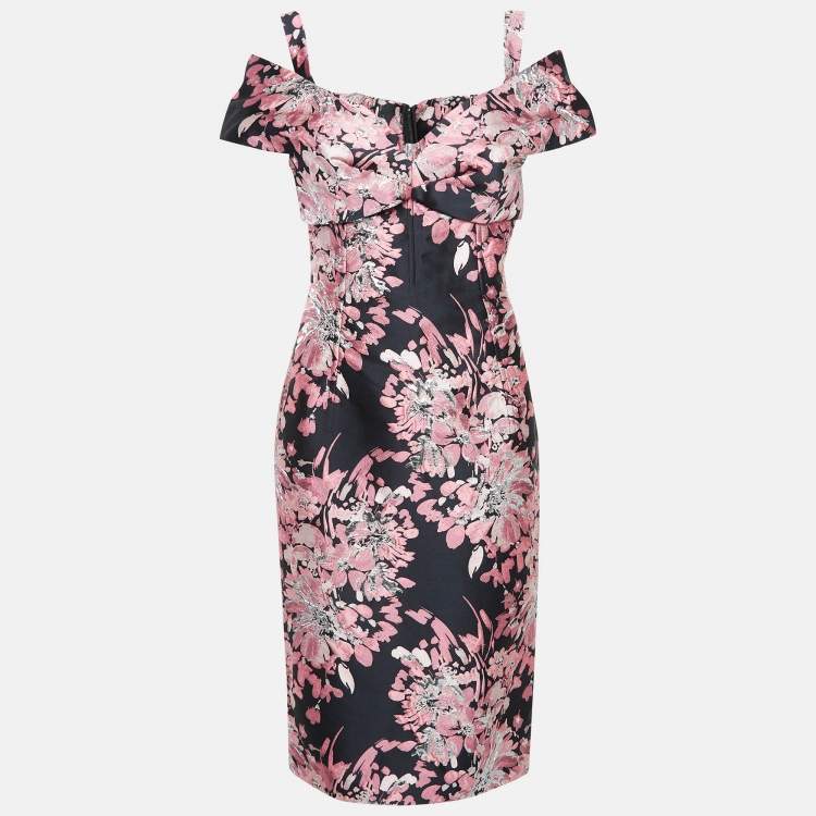 مملوكة مسبقًا Dolce & Gabbana Black/Pink Lurex Jacquard Off-Shoulder Midi Dress L