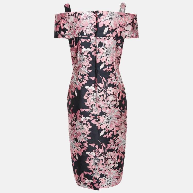 مملوكة مسبقًا Dolce & Gabbana Black/Pink Lurex Jacquard Off-Shoulder Midi Dress L