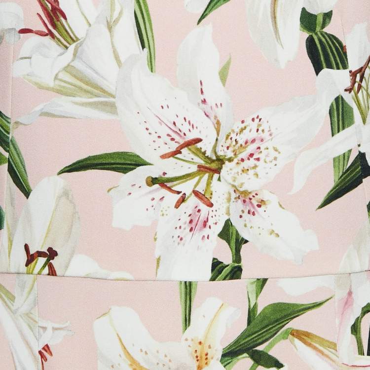 Pre Owned Dolce & Gabbana Pink Floral Print Crepe Flounce Midi Dress M