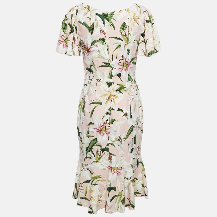 Pre Owned Dolce & Gabbana Pink Floral Print Crepe Flounce Midi Dress M