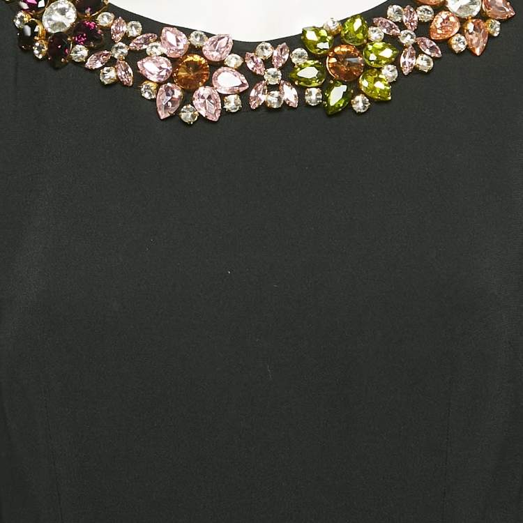 Pre Owned Dolce & Gabbana Navy Blue Crepe Jeweled Neckline Short Dress M