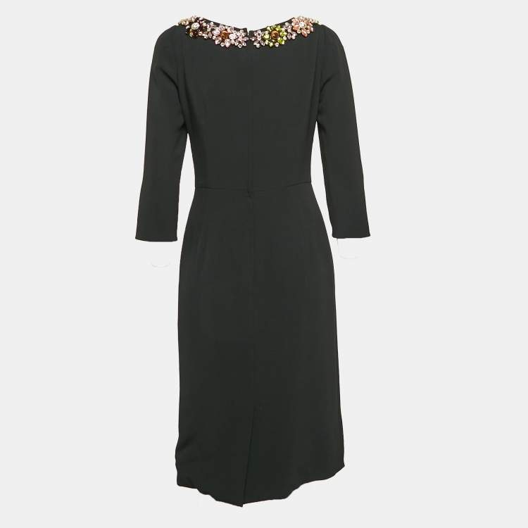 Pre Owned Dolce & Gabbana Navy Blue Crepe Jeweled Neckline Short Dress M