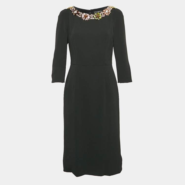 Pre Owned Dolce & Gabbana Navy Blue Crepe Jeweled Neckline Short Dress M