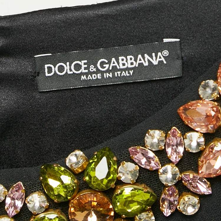 Pre Owned Dolce & Gabbana Navy Blue Crepe Jeweled Neckline Short Dress M