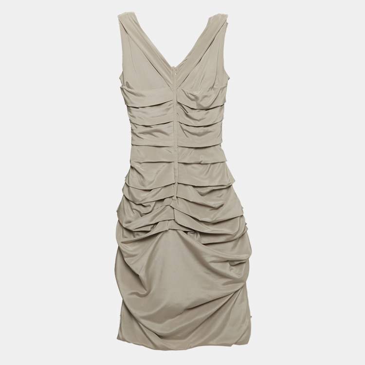 مملوكة مسبقًا Dolce & Gabbana Grey Silk Ruched Mini Dress S