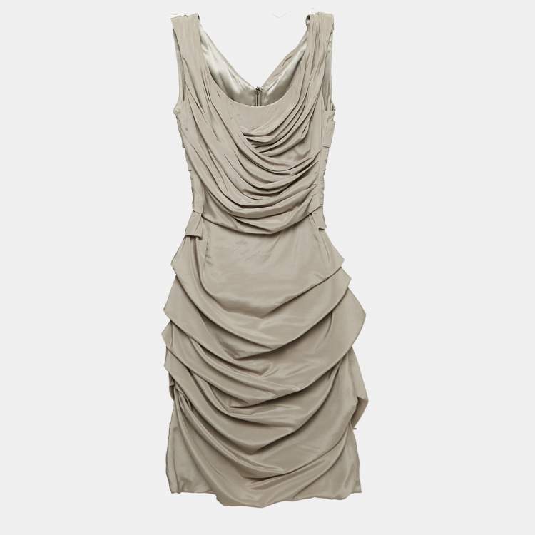 مملوكة مسبقًا Dolce & Gabbana Grey Silk Ruched Mini Dress S