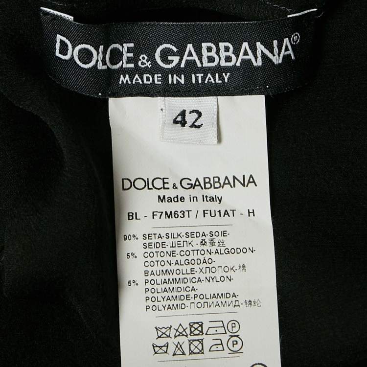 Pre Owned Dolce & Gabbana Black Sheer Silk Lace Trim Button Front Top M