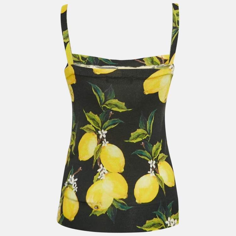 Pre Owned Dolce & Gabbana Black Lemon Print Knit Camisole S