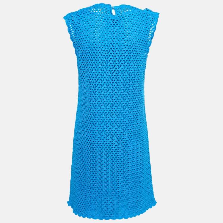 Pre Owned Dolce & Gabbana Blue Crotch Patterned Cotton Knit Midi Dress L