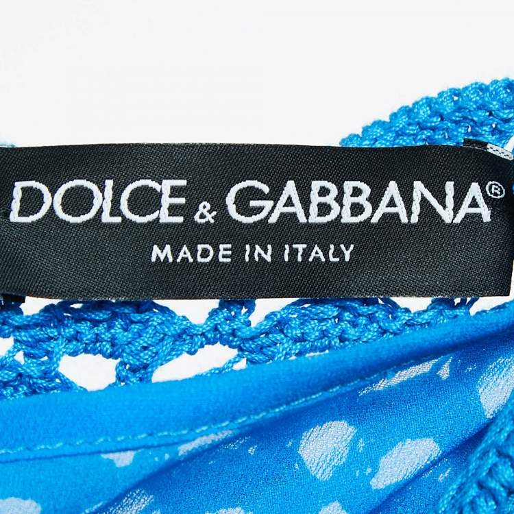 Pre Owned Dolce & Gabbana Blue Crotch Patterned Cotton Knit Midi Dress L