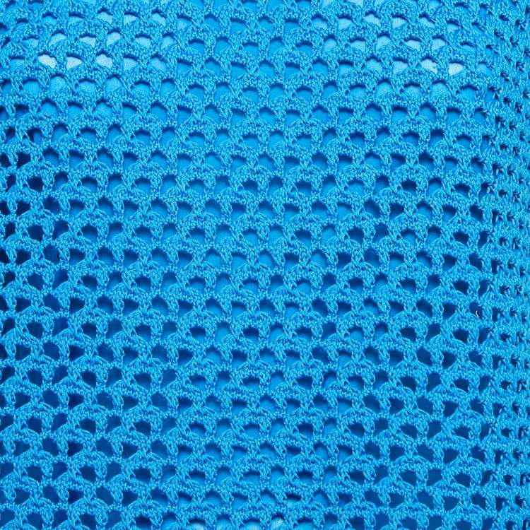 Pre Owned Dolce & Gabbana Blue Crotch Patterned Cotton Knit Midi Dress L