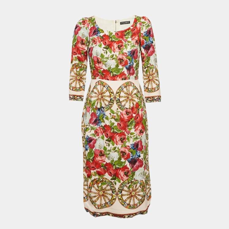 Pre Owned Dolce & Gabbana Multicolor Printed Crepe Sheath Dress XS