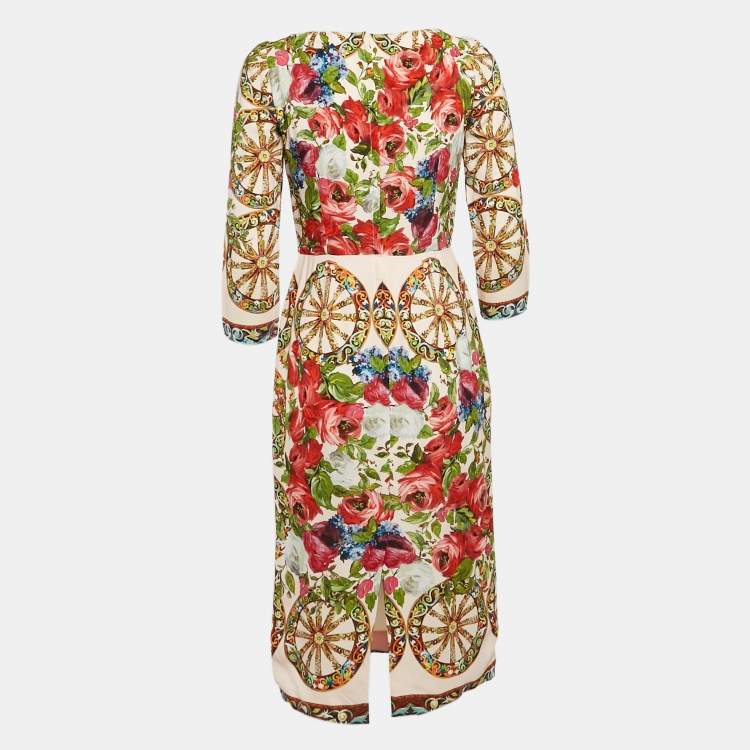 Pre Owned Dolce & Gabbana Multicolor Printed Crepe Sheath Dress XS