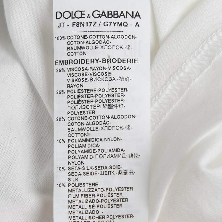 Pre Owned Dolce & Gabbana White Applique Cotton Crew Neck T-Shirt S