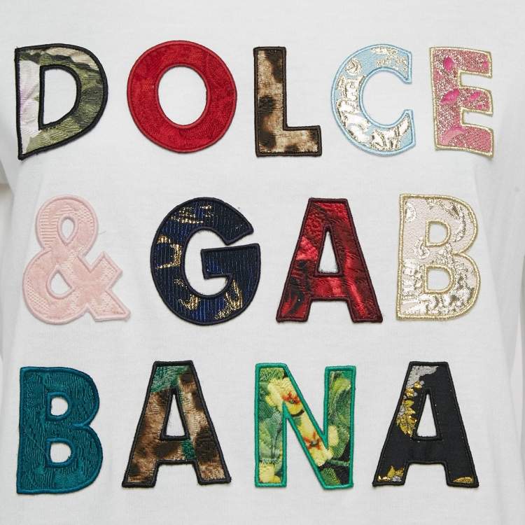 Pre Owned Dolce & Gabbana White Applique Cotton Crew Neck T-Shirt S