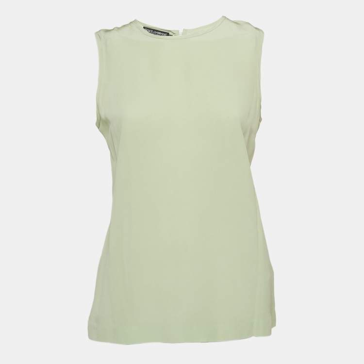 Pre Owned Dolce & Gabbana Green Silk Sleeveless Top S