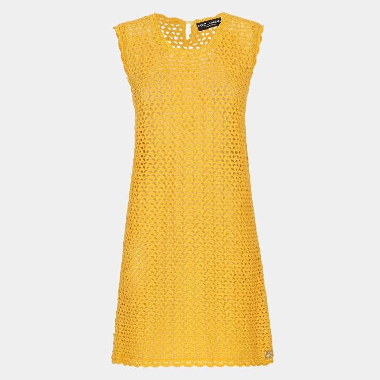 مملوكة مسبقًا Dolce & Gabbana Yellow Crochet Sleeveless Mini Dress L