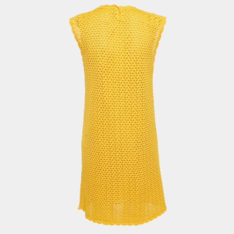 مملوكة مسبقًا Dolce & Gabbana Yellow Crochet Sleeveless Mini Dress L