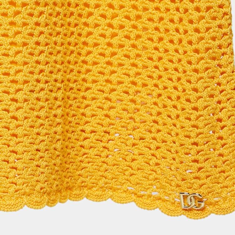 مملوكة مسبقًا Dolce & Gabbana Yellow Crochet Sleeveless Mini Dress L