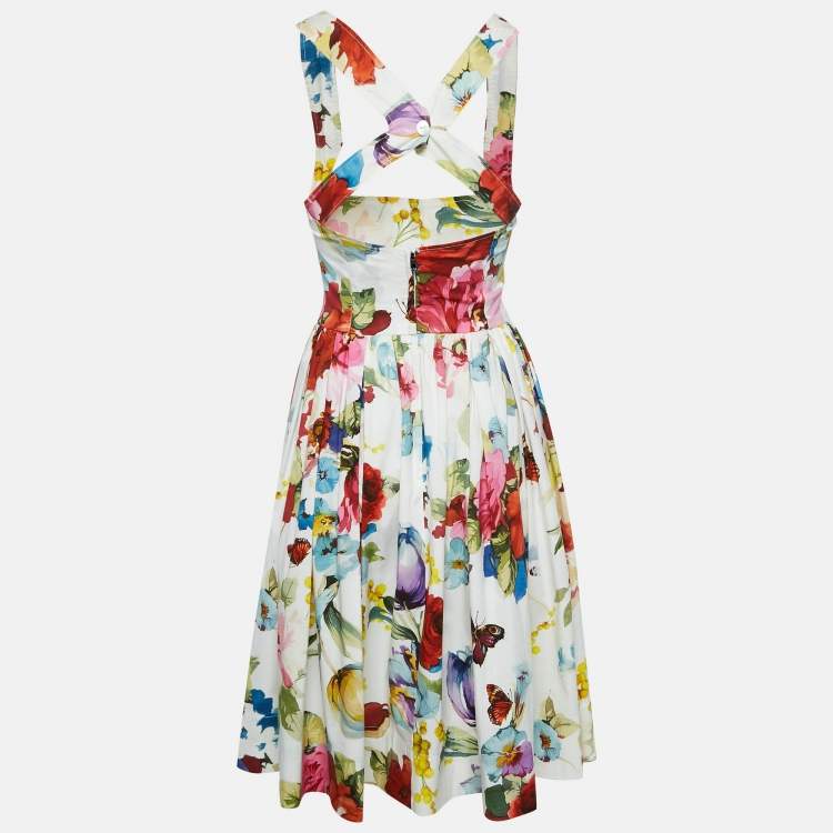 Pre Owned Dolce & Gabbana Multicolor Floral Print Cotton Pleated Short Dress S