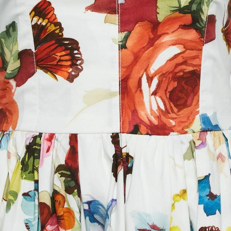 Pre Owned Dolce & Gabbana Multicolor Floral Print Cotton Pleated Short Dress S