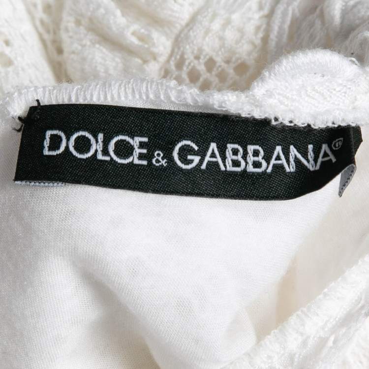 Pre Owned Dolce & Gabbana White Floral Lace Applique Trim Detail Mini Dress S