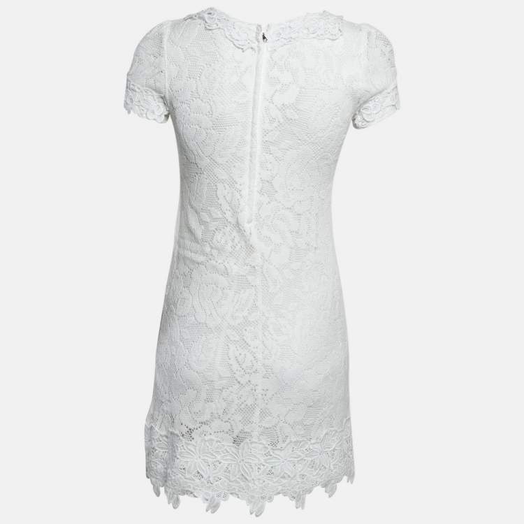 Pre Owned Dolce & Gabbana White Floral Lace Applique Trim Detail Mini Dress S