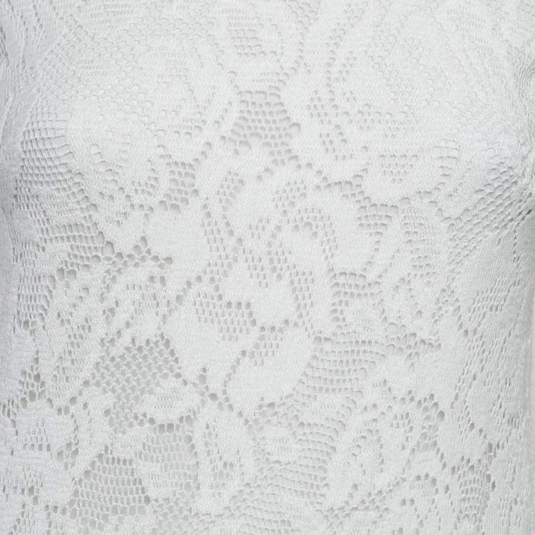 Pre Owned Dolce & Gabbana White Floral Lace Applique Trim Detail Mini Dress S